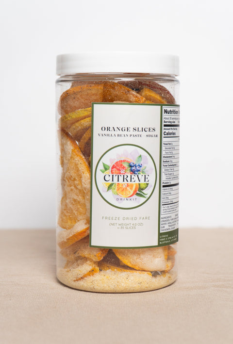 Freeze-Dried Orange Slices with Vanilla Bean Paste + Sugar