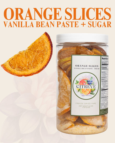 Freeze-Dried Orange Slices with Vanilla Bean Paste + Sugar