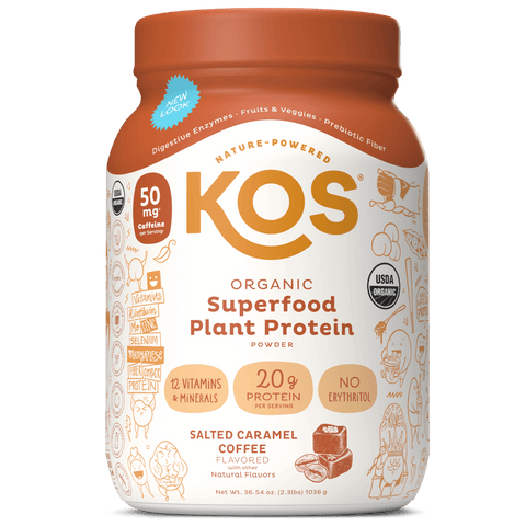 KOS Organic Plant Protein, Salted Caramel Coffee, 28 servings