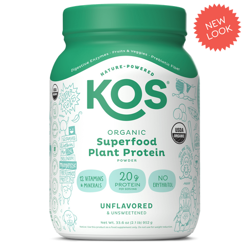 KOS Organic Plant Protein, Unflavored & Unsweetened, 28 Servings