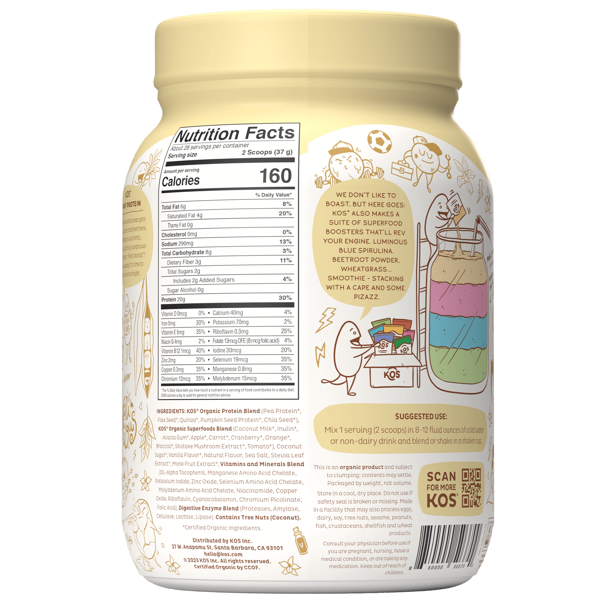 KOS Organic Plant Protein, Vanilla, 28 Servings