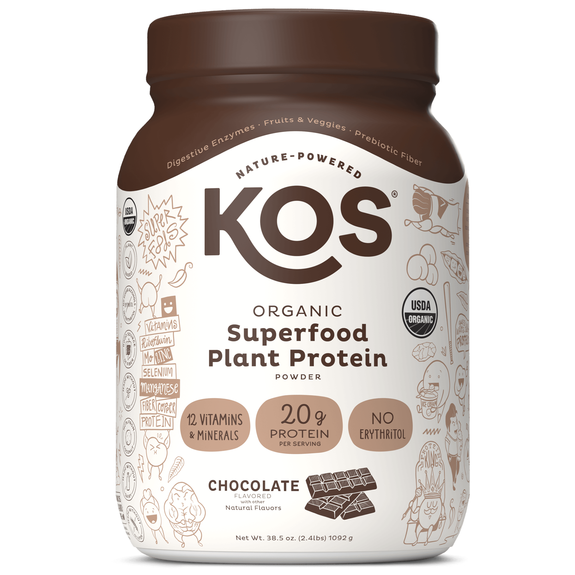 KOS Organic Plant Protein, Chocolate, 28 Servings