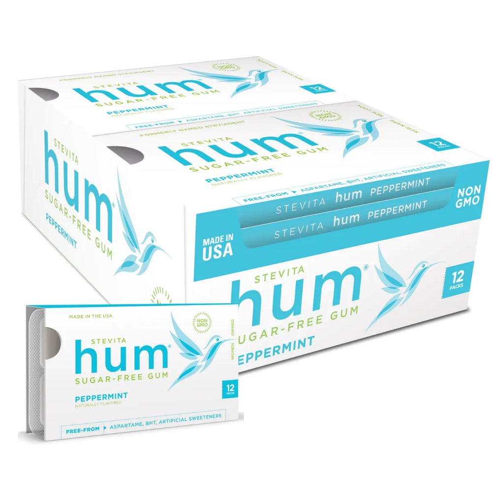 Stevita Hum, Peppermint - Sugar-Free Gum - 12 Pieces, - Supports Oral Health - Non-GMO, Vegetarian, Keto, Gluten Free - 72 Total Servings