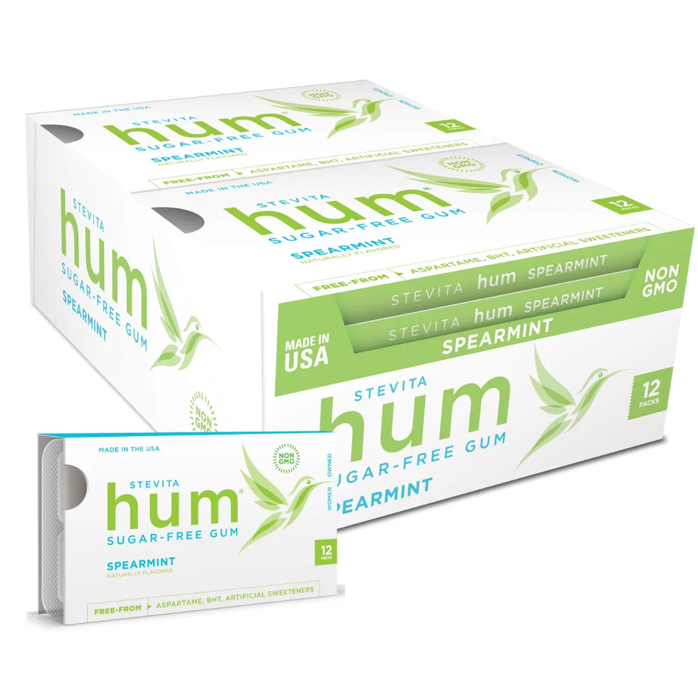 Stevita Hum, Spearmint - Sugar-Free Gum - 12 Pieces, Pack of 12 - Supports Oral Health - Non-GMO, Vegetarian, Keto, Gluten Free - 72 Total Servings