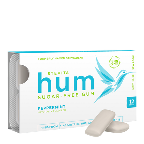 Stevita Hum, Peppermint - Sugar-Free Gum - 12 Pieces, Single Pack - Supports Oral Health - Non-GMO, Vegetarian, Keto, Gluten Free