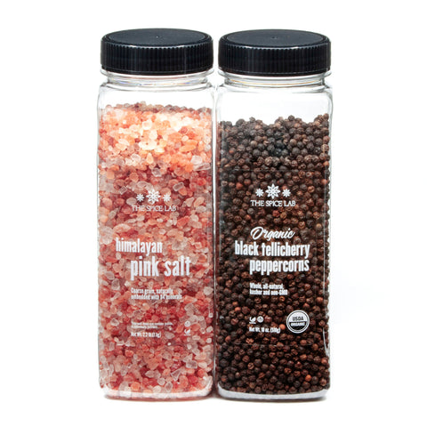 Himalayan Pink Salt Coarse & Organic Black Tellicherry Peppercorns Combo Pack