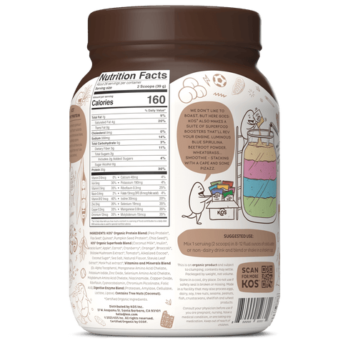 KOS Organic Plant Protein, Chocolate, 28 Servings