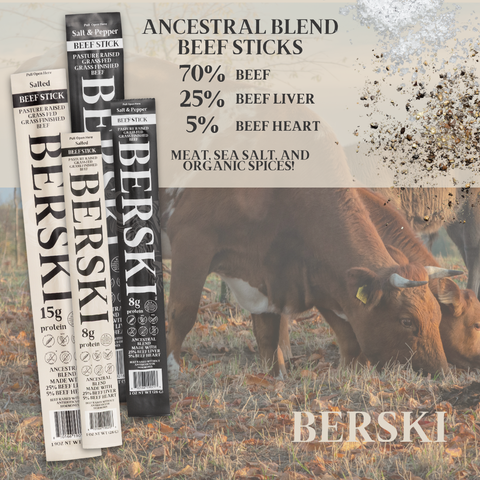 BERSKI Salt & Pepper Ancestral Beef Sticks - 8 Pack of 1.9oz Sticks