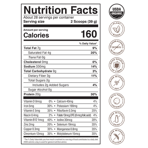 KOS Organic Plant Protein, Chocolate, 28 Servings