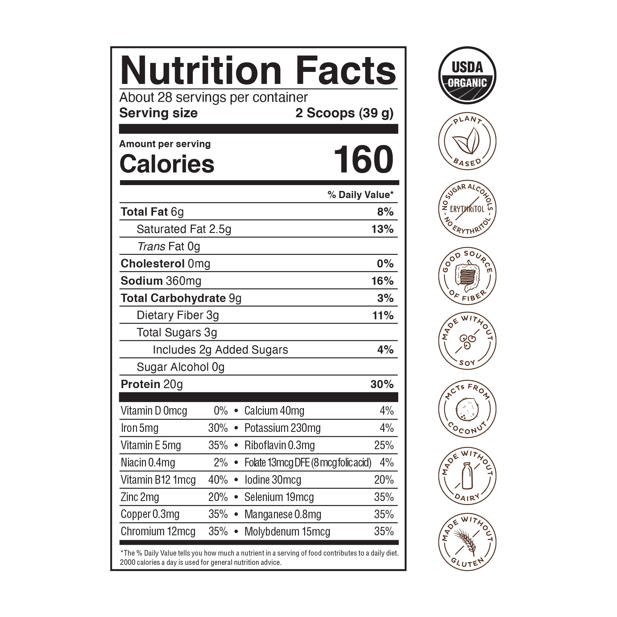 KOS Organic Plant Protein, Chocolate Peanut Butter, 28 Servings