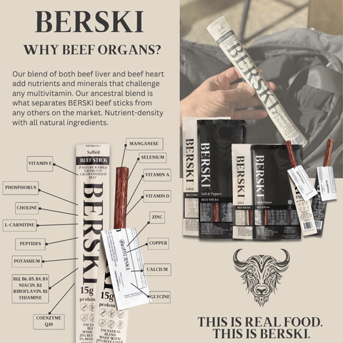 BERSKI Salt & Pepper Ancestral Beef Sticks - 8 Pack of 1.9oz Sticks