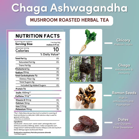 Chaga Ashwagandha Butterscotch Cream Mushroom Herbal Tea