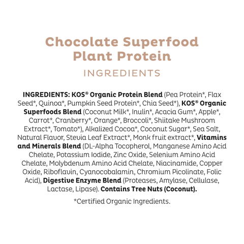 KOS Organic Plant Protein, Chocolate, 28 Servings