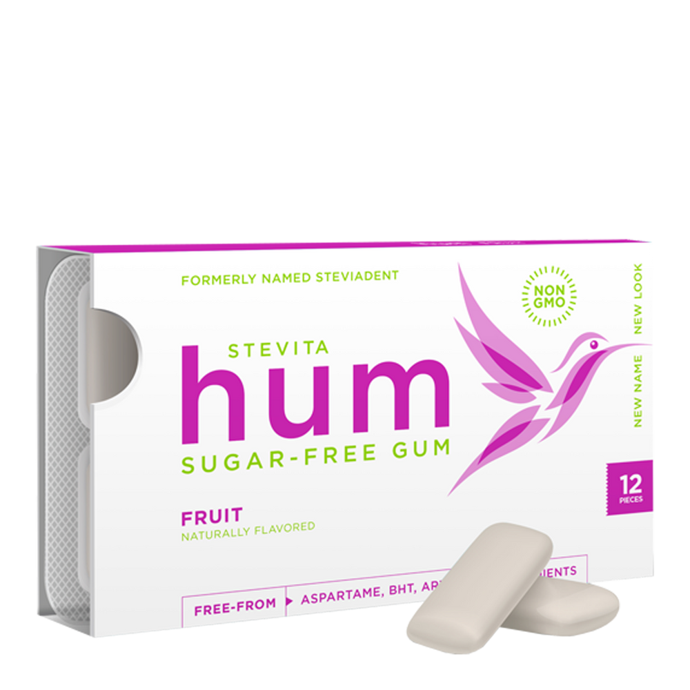 Stevita Hum, Fruit - Sugar-Free Gum - 12 Pieces, Single Pack - Supports Oral Health - Non-GMO, Vegetarian, Keto, Gluten Free