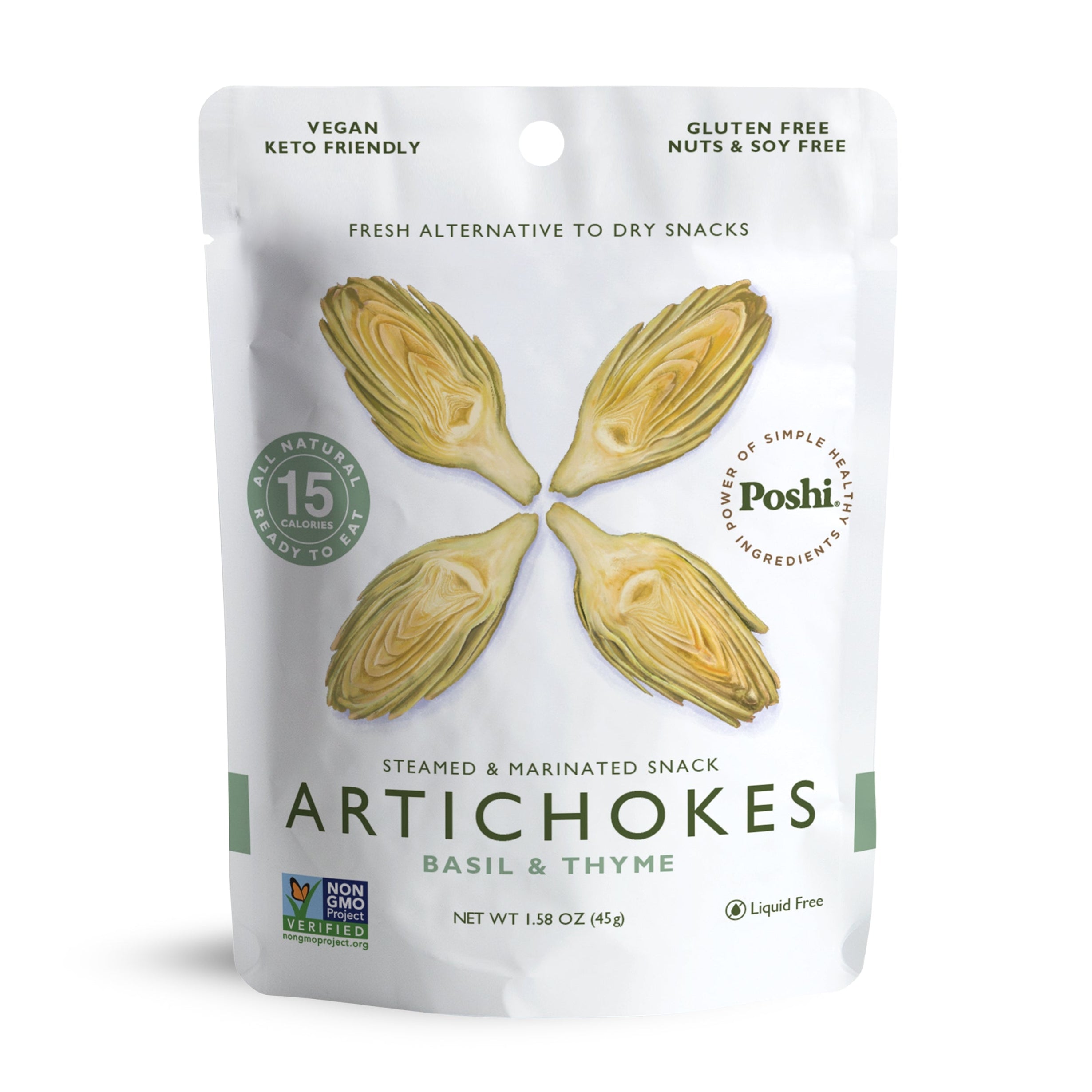 🌱 Poshi Artichokes With Basil & Thyme - 10 Pack (1.58 OZ/Pouch)