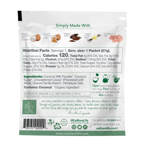 Instant Dairy Free Coconut Hot Cocoa Mix  |  20 Pack Single Serving |Gluten Free, Vegan and Organic