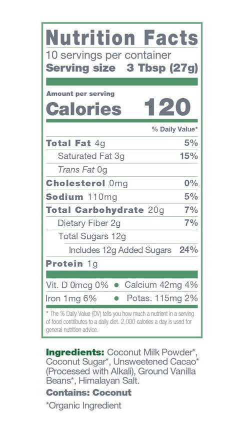 Instant Dairy Free Coconut Hot Cocoa Mix  |  10 Serving Pouch | Gluten Free, Vegan and Organic