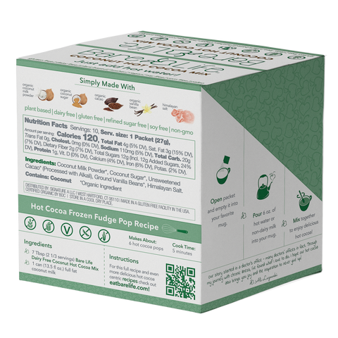 Instant Dairy Free Coconut Hot Cocoa Mix  | Single Serving 10 Pack |Gluten Free, Vegan and Organic