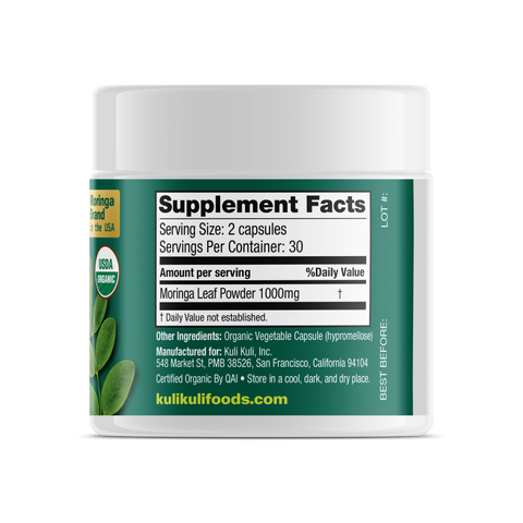 Organic Pure Moringa Powder Capsules (60-Count)