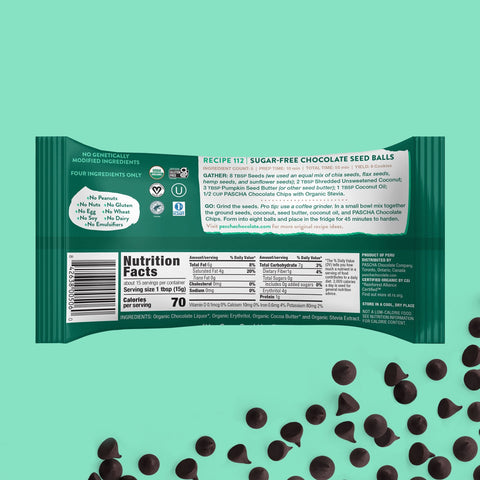 70% Cacao Organic Vegan Bitter-Sweet Dark Chocolate Chips with Organic Stevia (8.0oz) - Sugar-Free & Keto Friendly