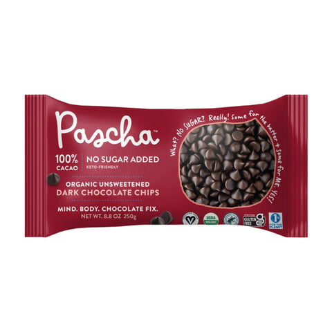 100% Cacao Organic Vegan Unsweetened Dark Chocolate Chips (8.8 oz)