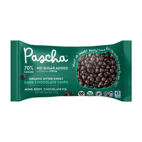 70% Cacao Organic Vegan Bitter-Sweet Dark Chocolate Chips with Organic Stevia (8.0oz) - Sugar-Free & Keto Friendly