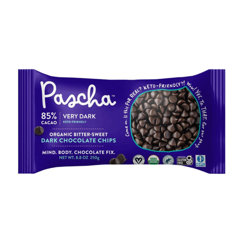 85% Cacao Organic Vegan Extra Bitter-Sweet Dark Chocolate Chips (6-pack CASE of 8.8 oz) - Keto Friendly