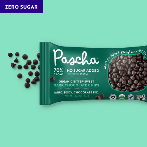 70% Cacao Organic Vegan Bitter-Sweet Dark Chocolate Chips with Organic Stevia (8.0oz) - Sugar-Free & Keto Friendly