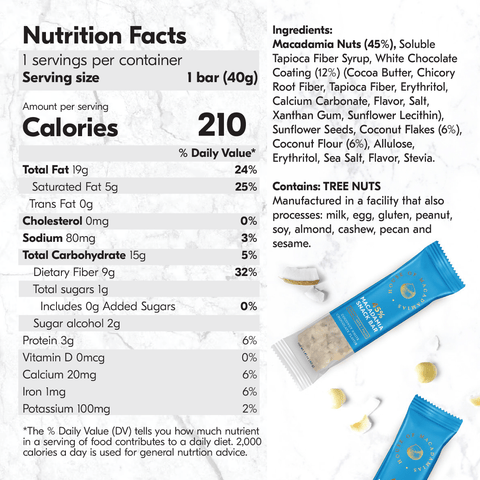 Coconut White Chocolate Macadamia Nut Snack Bar (12 Bars)