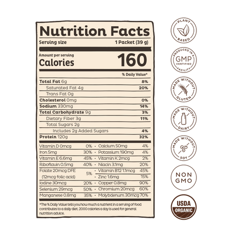 KOS Organic Plant Protein, Chocolate, Single Serving