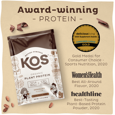 KOS Organic Plant Protein, Chocolate, Single Serving