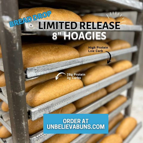 2 Bags of UnbelievaHoagies - High Protein, Low-Carb 8" Hoagie Rolls (8 Total Hoagies)