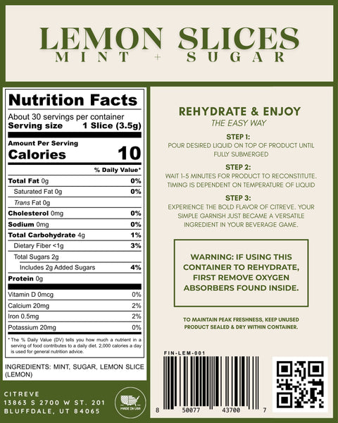 Freeze-Dried Lemon Slices with Mint + Sugar
