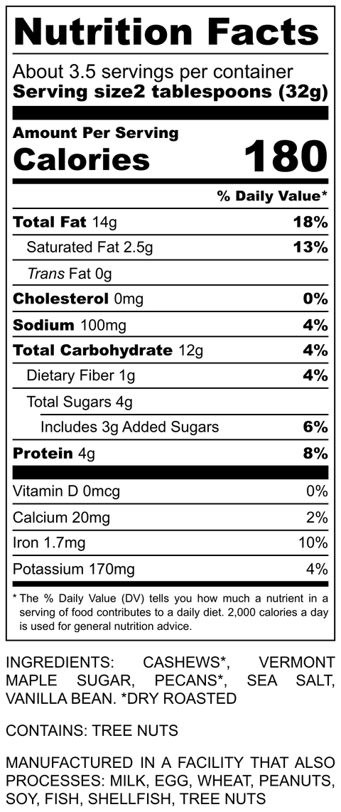 "Maple Creemee" - Vermont Maple, Cashew, and Pecan Nut Butter with Vanilla Bean - 3.8 oz
