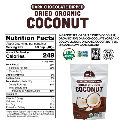 Organic Dried Coconut Dipped in Dark Chocolate