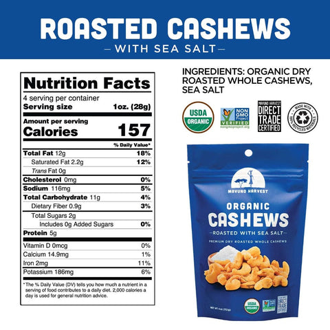 Organic Dry Roasted Cashews with Sea Salt (6 x 1 lb bags)