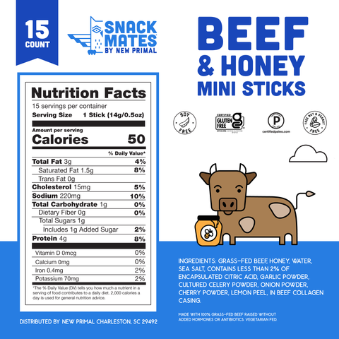 Snack Mates Beef & Honey Mini Meat Sticks Value Pack (15 Mini-Sticks)