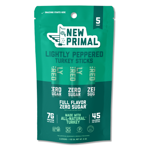 Lightly Peppered Turkey Meat Sticks, All-Natural Turkey, Zero Sugar (5 Sticks)