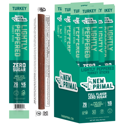 Lightly Peppered Turkey Meat Sticks, All-Natural Turkey, Zero Sugar (20 Sticks)