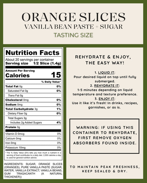 Tasting Size - Freeze-Dried Orange Slices with Vanilla Bean Paste + Sugar