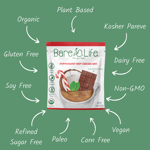 Instant Dairy Free Peppermint Hot Cocoa Mix  | Single Serving 10 Pack |Gluten Free, Vegan and Organic