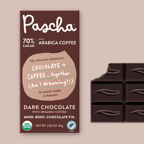 70% Cacao Organic Vegan Dark Chocolate Bar with Arabica Coffee (2.8 oz)