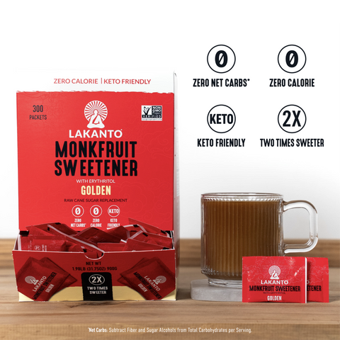 Golden Monkfruit and Erythritol 2:1 Sweetener Packets - Raw Cane Sugar Replacement