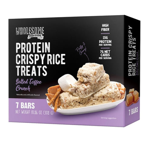 Salted Toffee Protein Rice Crispy Treats - 15g Protein, Low Carb 4g Net, High Fiber, Soft & Chewy