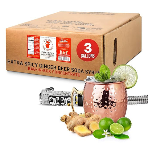 Top Hat Extra Spicy Ginger Beer Syrup BIB - 3 gallon Soda System Bag in Box for Soda Fountain Systems - Makes 18 gallons of Ginger Beer