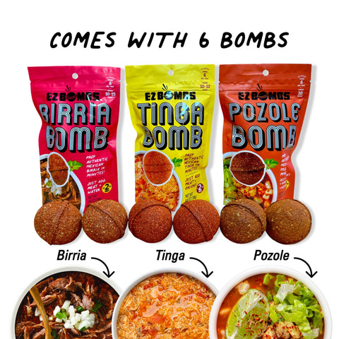 Birria Bomb , Pozole Bomb, and Tinga Bomb Variety Pack