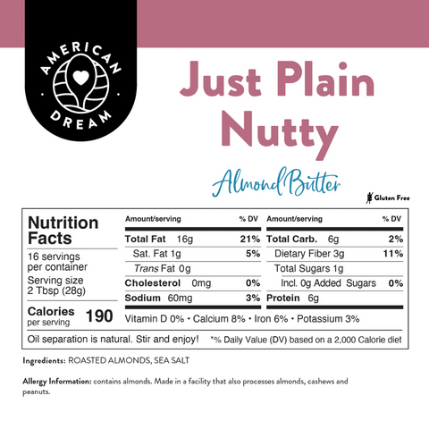 Gluten-Free Just Plain Nutty Almond Butter