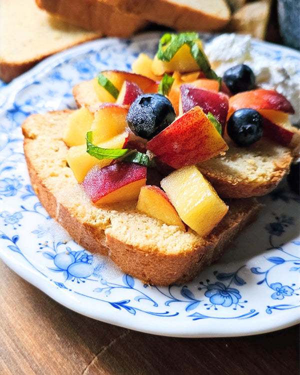 Pound Cake with Peaches, Blueberries & Basil