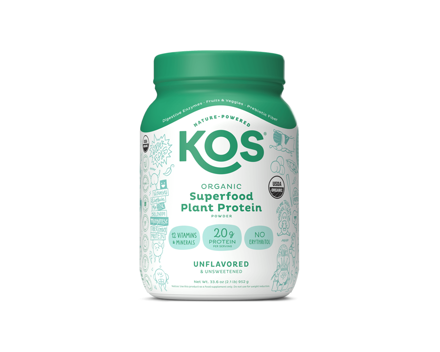 KOS Organic Plant Protein, Unflavored & Unsweetened, 28 Servings